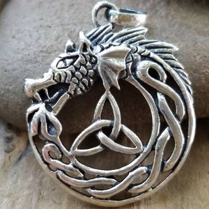 Dragon with Celtic Knot Sterling Silver Pendant