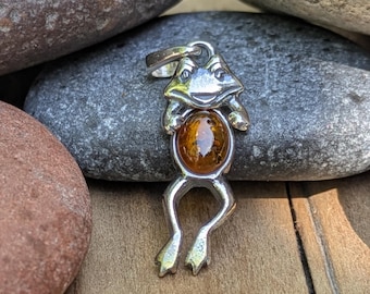 Baltic Amber and Sterling Silver Frog Charm | MOVABLE Frog