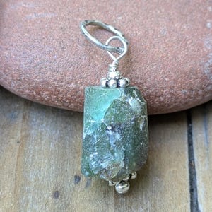 Green Roman Glass and Sterling Silver Charm Pendant