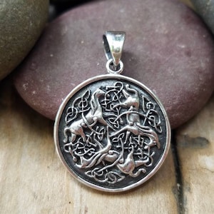 Celtic Epona Horse Sterling Silver Charm, Chain Optional, 31mm, Celtic Charms