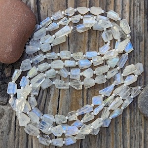 Rainbow Moonstone 7 - 10mm Faceted Fancy Nuggets Bead, 9 Inch Strand