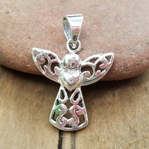 Angel with Heart Sterling Silver Charm, Chain Optional, Guardian Angel Charm