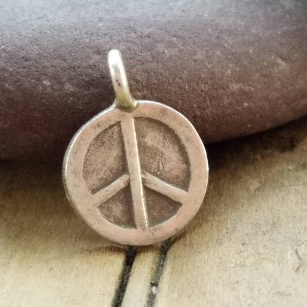 Hill Tribe Silver Peace Sign Charm, Peace Symbol, Beading Supply, Jewelry Supply