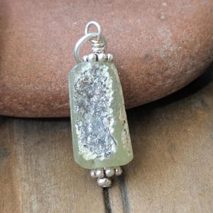 Green Roman Glass and Sterling Silver Charm, Roman Glass Jewelry