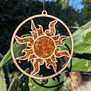 Baltic Amber Sun Suncatcher, Magnet or Suncatcher, Celestial Suncatcher