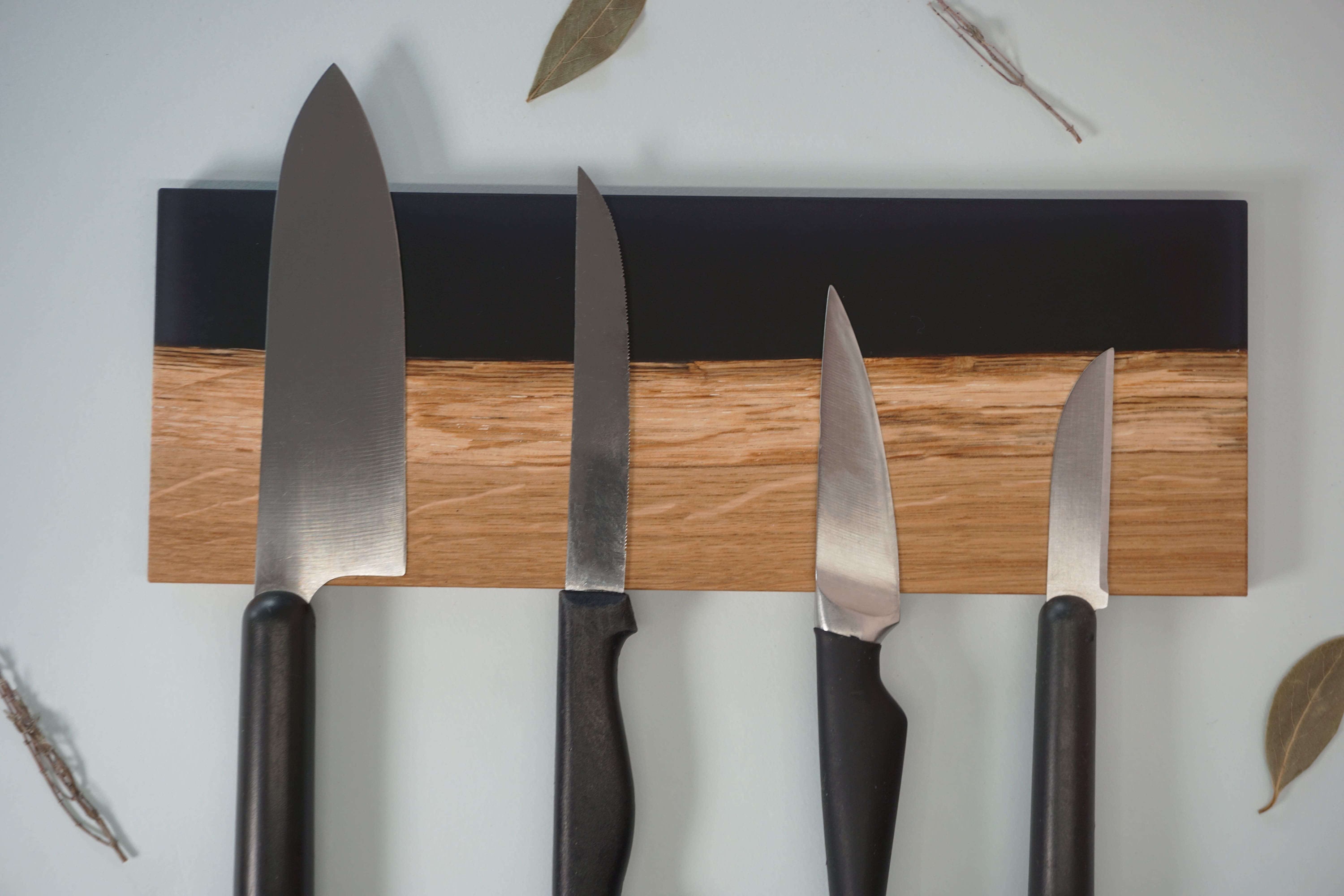 Support à Couteaux Mural Magnétique en Bois & Résine