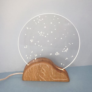 Lampe de chevet constellations chêne massif | Veilleuse carte des étoiles | Lumière douce ciel nocturne | Lampe LED étoilée carte du ciel