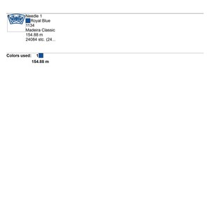 May include: A technical document from AnnaCompany, detailing design specifications. It includes dimensions of 275.40 mm wide by 160.1 mm high, color changes, thread usage, and cost. The document also lists the color Royal Blue.