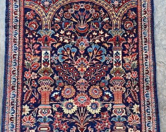 Stunning Antique Top Quality Handmade Small Oriental Floral Rug, Collector's Piece, Exquisite Details, Mint Condition, 1'11"x2'6"