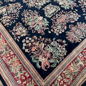 New Top Quaity Floral Bouquet Allover Design Oriental Rug, Handmade In India, Blue with Pastel Flowers, 9'x11'8"