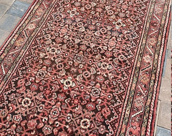 Vintage Handmade Tribal/Floral Oriental Runner, Intricate Pattern, Rich Autumn Colors, Natural Dyes, 3&#39;8&quot;x10&#39;3&quot;