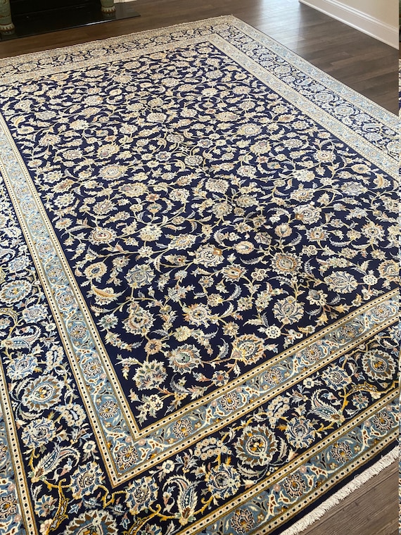 Vintage High Quality Midnight Blue & White Oriental Rug Etsy