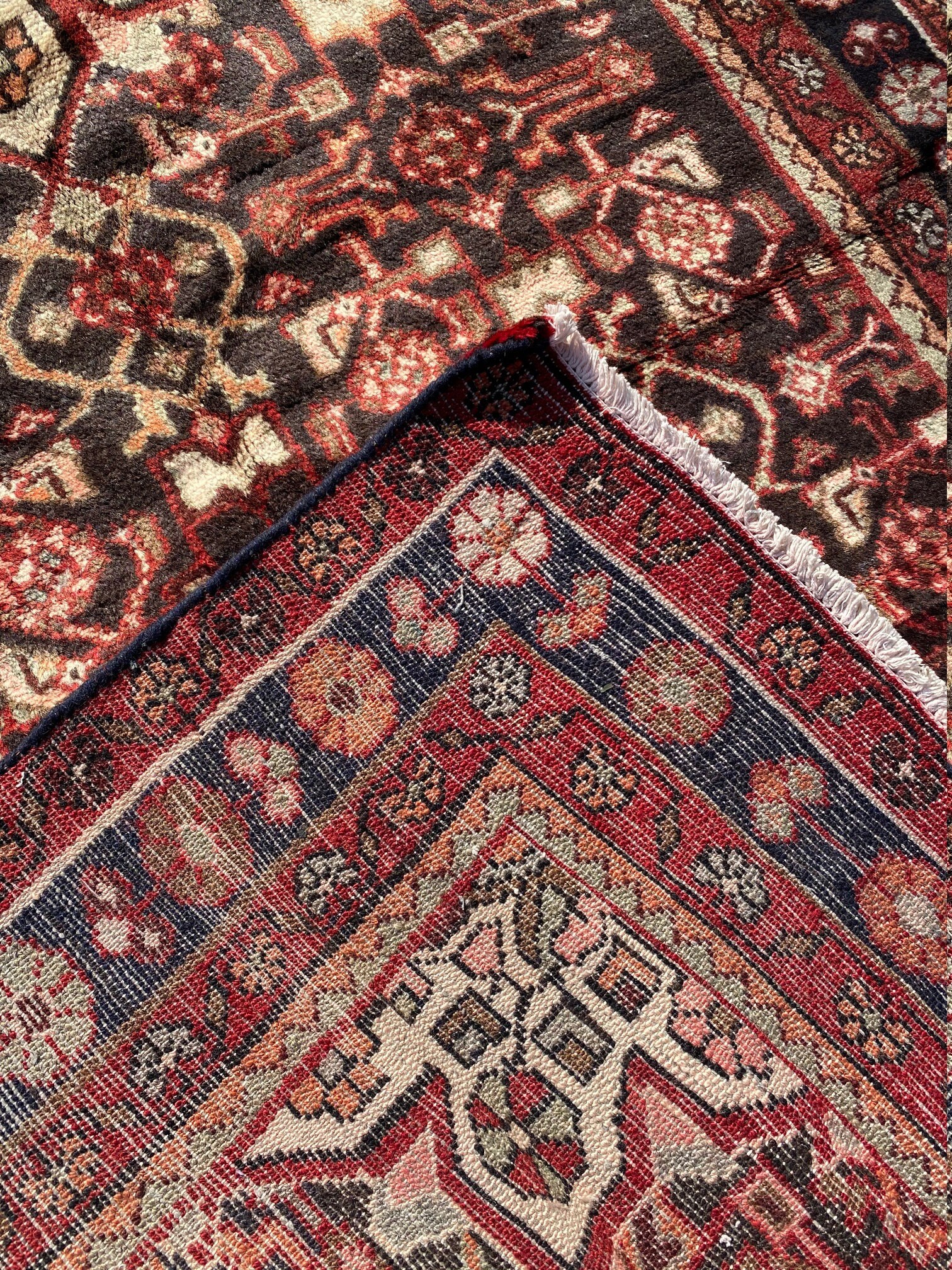 ヴィンテージハンドメイドウールトライバルランナー、豊かな秋の色彩