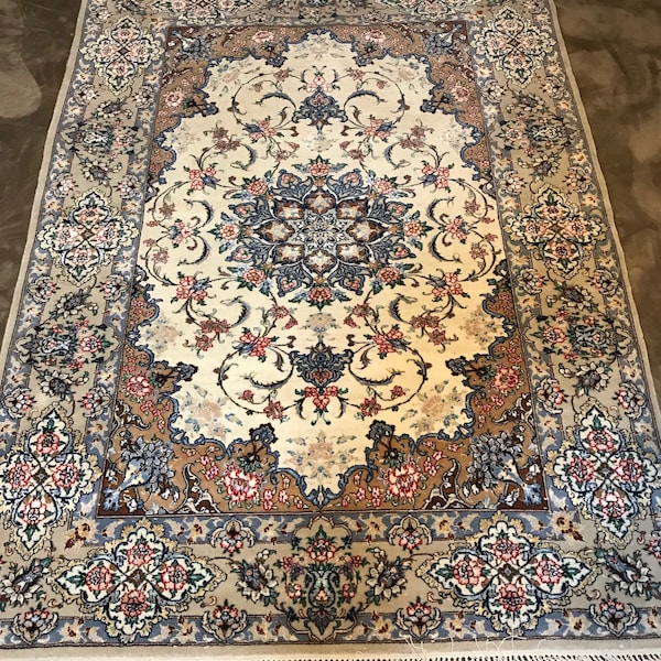 Antiker Orientteppich mit Blumenmuster, Seide & Wolle, 100 x 150 cm