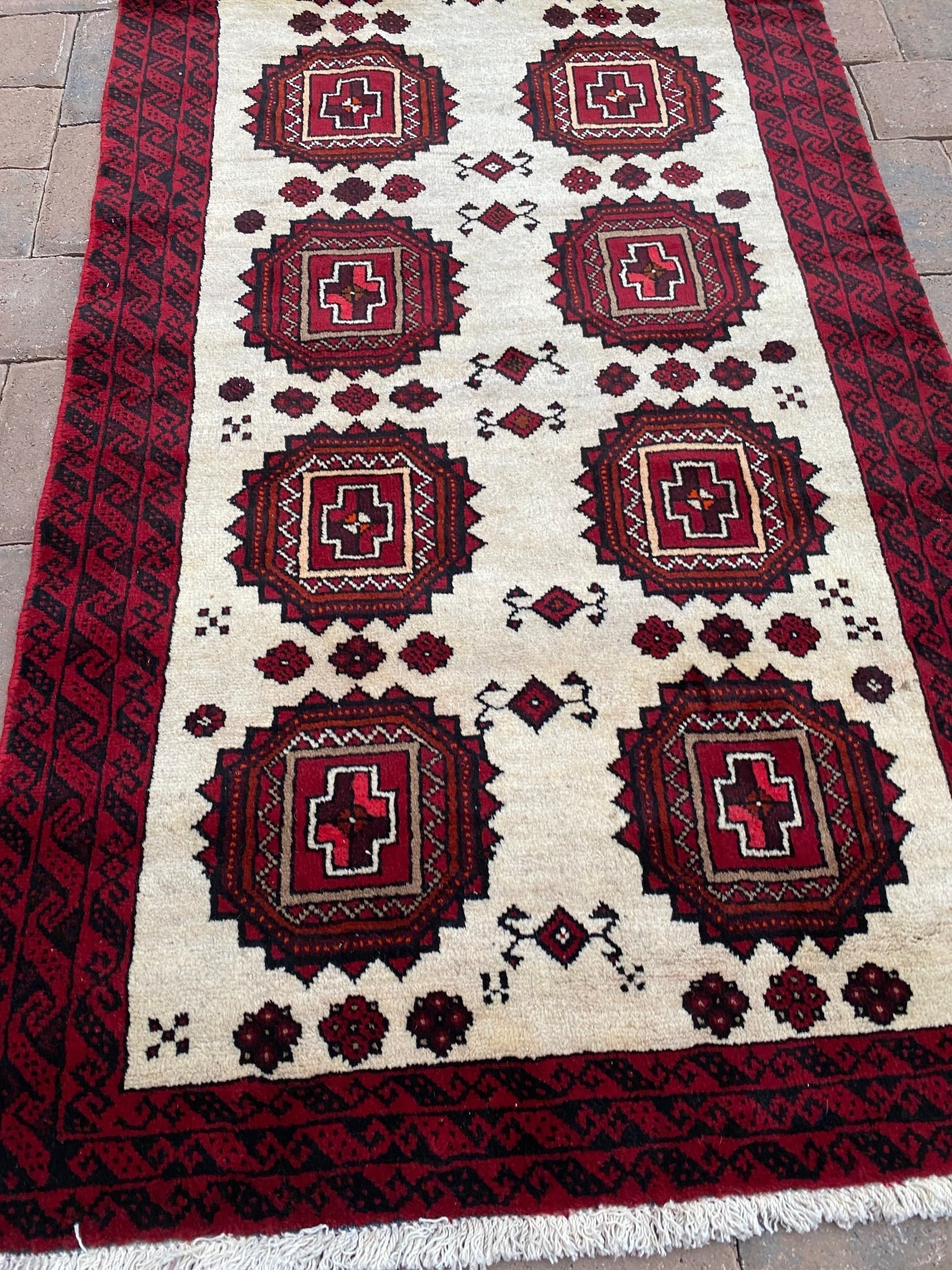 ✦vintage rug✦　194×100cm　アフガンラグ　トライバルラグ ハンドメイドのアフガンアクセントラグ：3'1