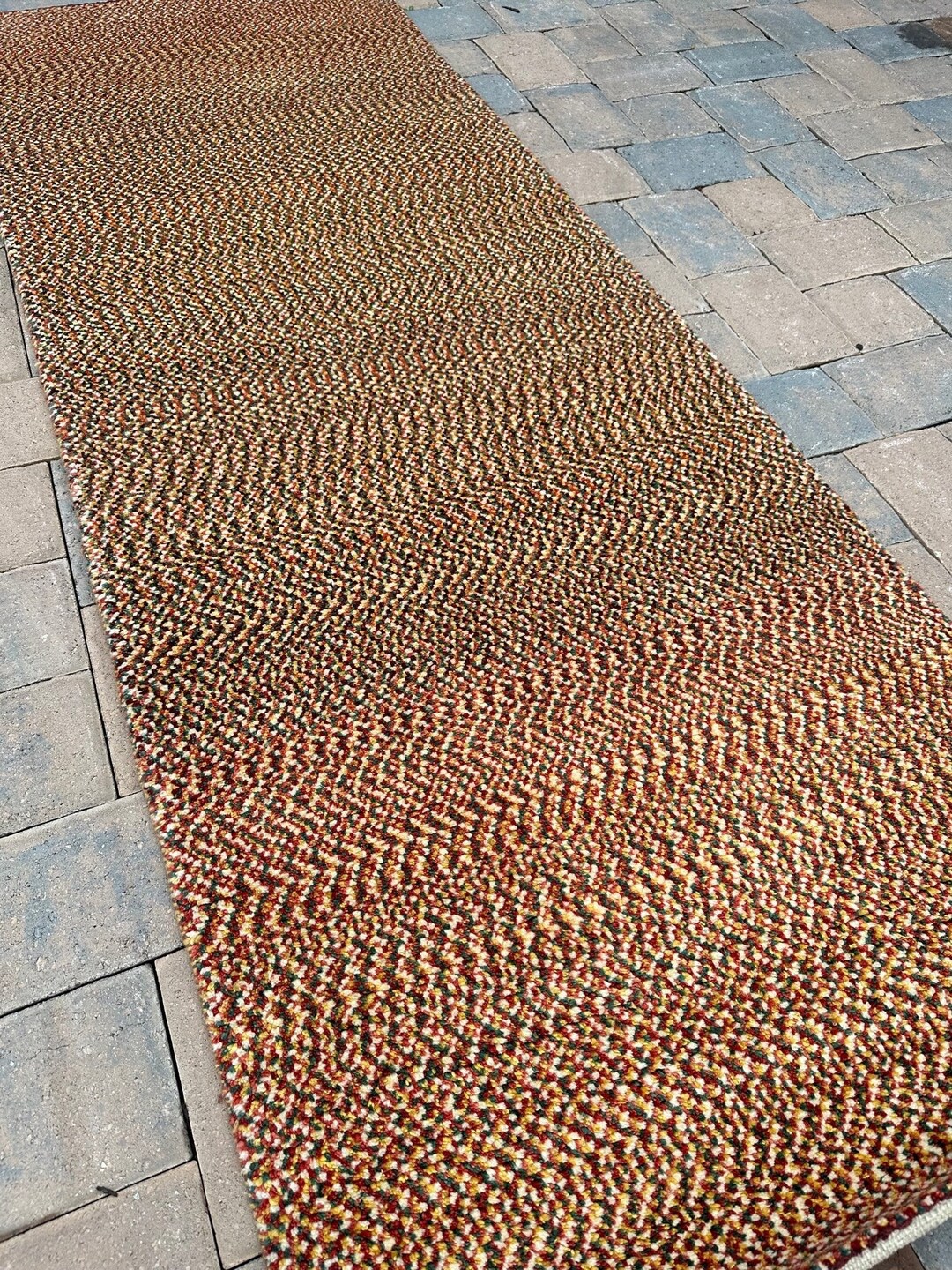 Handmade Colorful Check Runner Rug: Modern Ombre Design (2'10