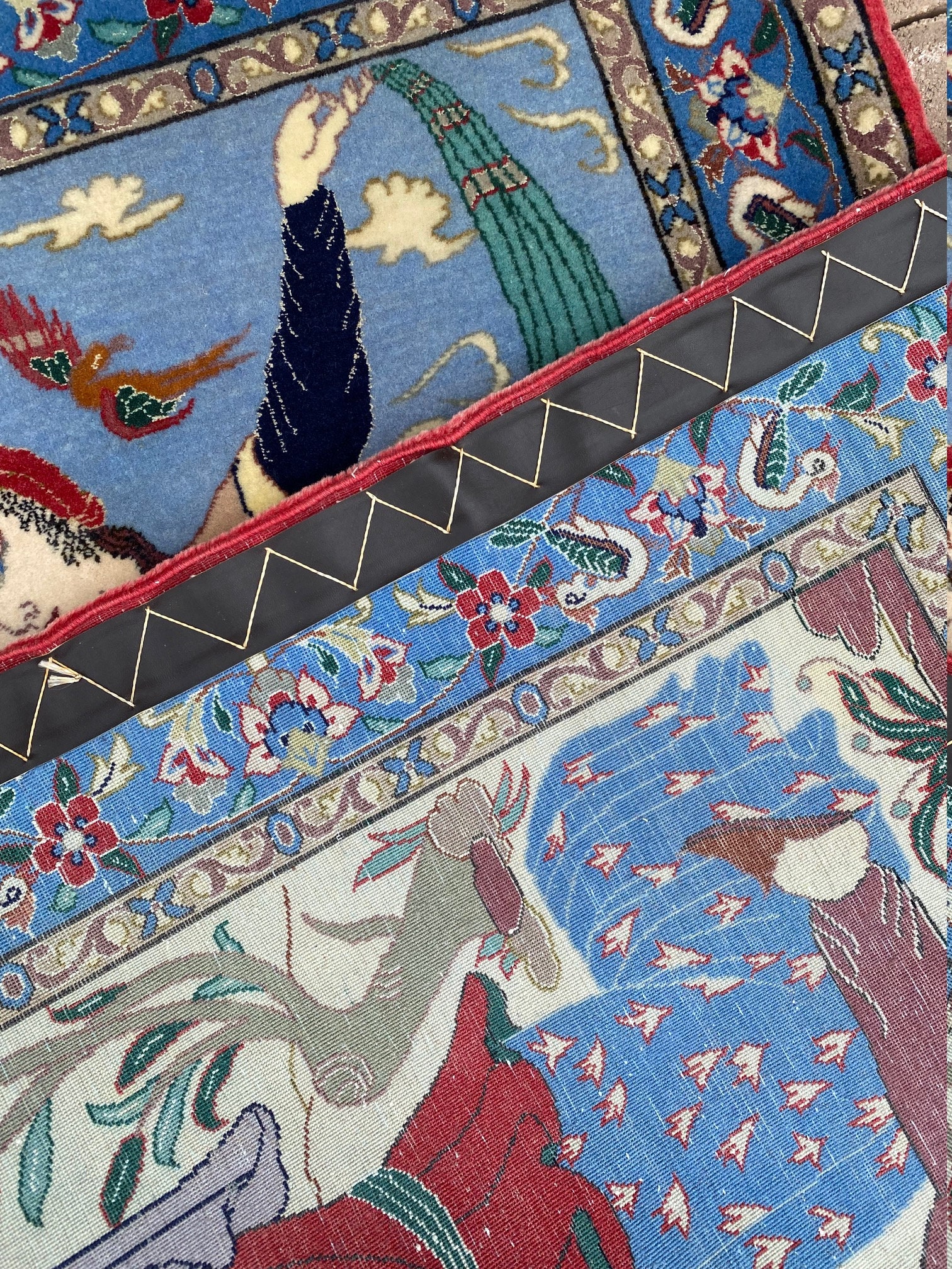 ヴィンテージ絵画タペストリー：ハンドメイドシルク＆ウールの