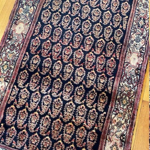 Handmade Vintage Oriental Accent Rug, Black with Allover Paisley Design, Thick Soft Pile, 3&#39;5&quot;x6&#39;8&quot;