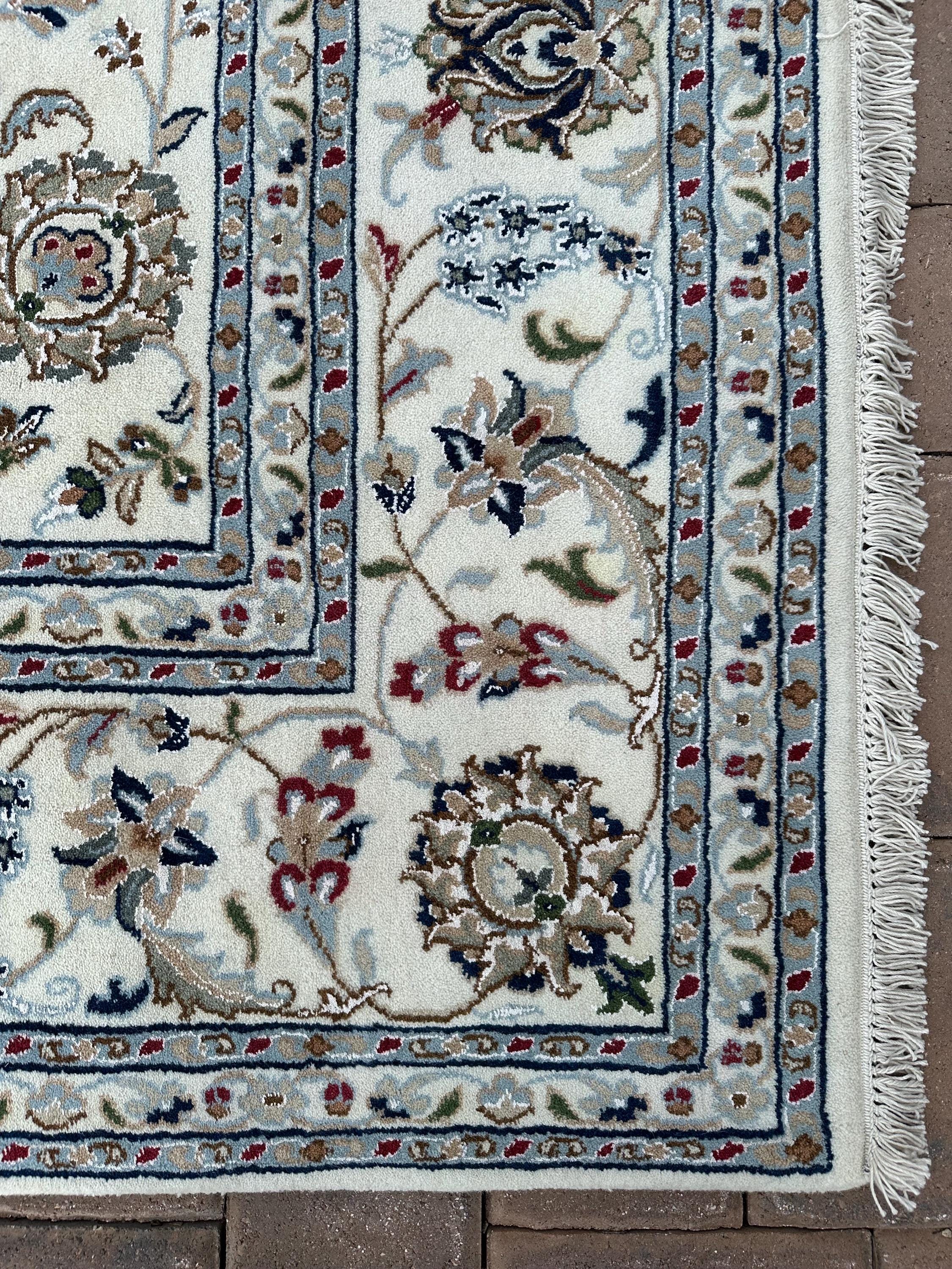 ハンドメイドシルク＆ウールオリエンタルラグ：ブルーフローラル