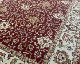 Brand New Handmade in India Kilim, Flatweave Oriental Large Area Rug, Crimson & Ivory, Elegant Allover Design, 9&#39;x11&#39;10&quot;
