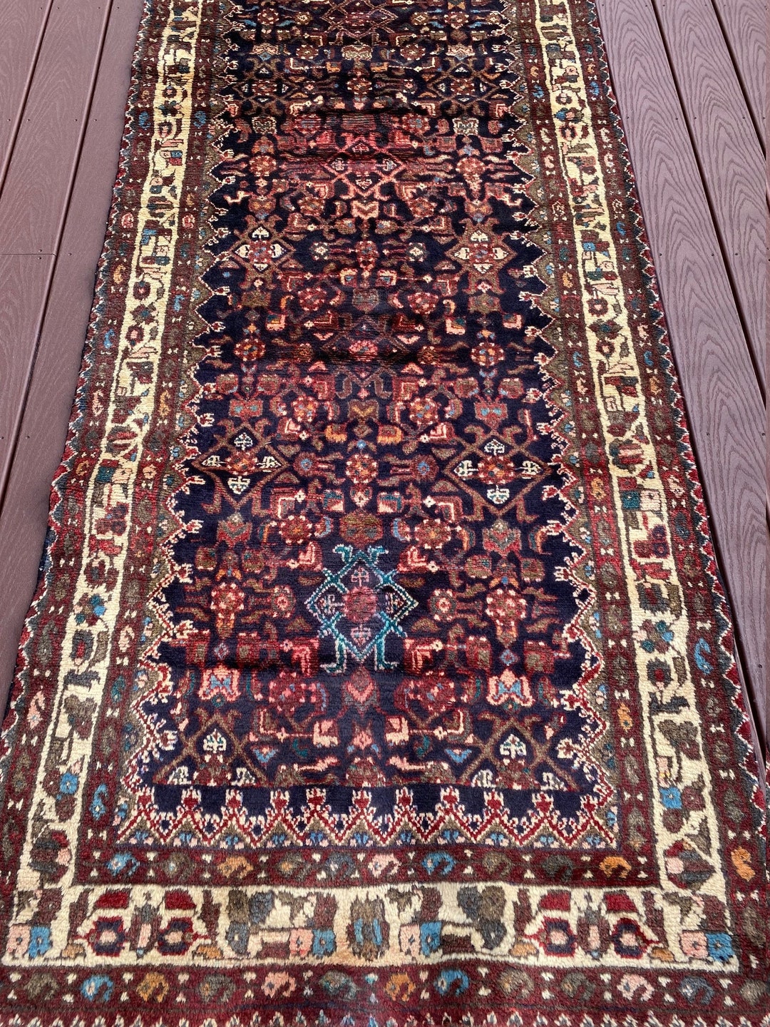 Handmade Vintage Oriental Runner, Tribal & Geometric, Black With Pinks