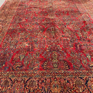 Stupendo tappeto orientale antico degli anni &#39;30 fatto a mano in stile vittoriano, dimensioni palazzo, motivo bouquet floreale, tonalità gioiello, condizioni perfette, 10&#39;10&quot;x19&#39;9&quot;