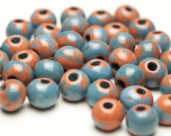 Handmade terracotta beads 15mm for jewelry making, Mykonos blue ceramic beads, 5mm hole ceramic bead findings