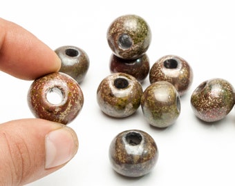 20mm glazed raku Ball beads for jewelry making, 6mm Large hole ceramic bead findings PRC0108x2