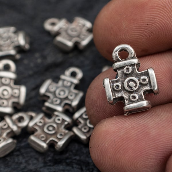 8pcs Mykonos Greek Cross Charm Beads, silver cross pendant, silver cross Bead pendant, Christian Charms