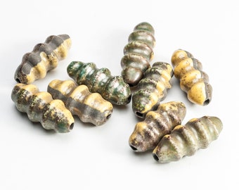 Large Raku ceramic tube beads, Greek Primitive tube beads for jewelry making, 30 x 10mm ceramic bead findings