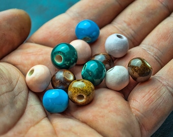 Glazed Ceramic Greek ball beads, Handmade glazed ceramic beads 10mm diameter, Mykonos Ceramic Greek Bead Terracotta in 6 colors
