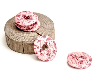 Stora rosa munkpärlor för lädersnöre, 25 mm platta munkpärlor, Keramiska munkpärlor för smyckestillverkning, Pärlor med stora hål, bricka, PRC0044x2