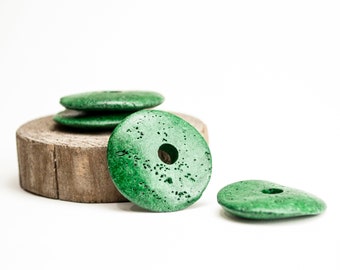 30 mm gröna munk keramiska pärlor för smyckestillverkning, Stor grön munk distans för lädersnöre, bricka, Pärlor med stort hål