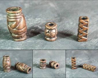 Antique copper tube beads, Greek barrel beads, rustic metal beads in copper, three bead models with different texture and size