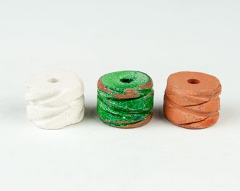Wide ceramic spacers beads, 12mm round raku beads in white, brown or green color and special texture PRC0166x4