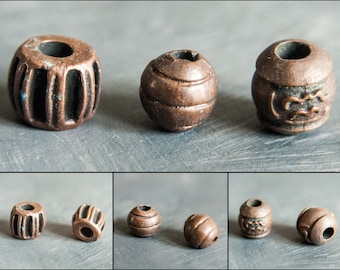 Round shape copper beads, copper ball spacers for jewelry and art projects, made in Greece, antique texture