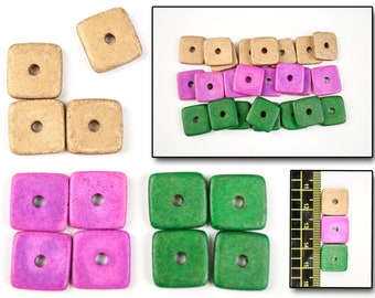 Perles plates carrées en céramique, perles rondelles carrées, perles géométriques de 13mm, entretoises en céramique beige, violette ou verte