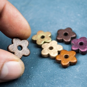 Flower Beads, Floral Beads, Flower Ceramic Beads - pendants in 6 colors with hole in the middle, Flat ceramic flower beads