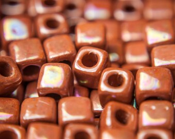 Glazed rainbow brown Rectangular Ceramic Beads, 6x6 mm and 5x5mm tube ceramic beads for jewelry making, ceramic bead findings
