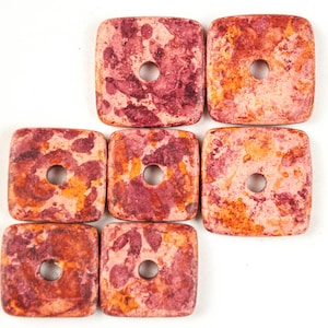 Perline in ceramica piatte e quadrate, perline con rondella quadrata, perline geometriche da 13 o 16 mm, colore rosso e arancione spruzzato