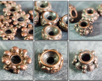 6mm rustic copper spacer beads, small tribal non-oxydised beads, no-patina Greek spacers, 10 pcs in a pack