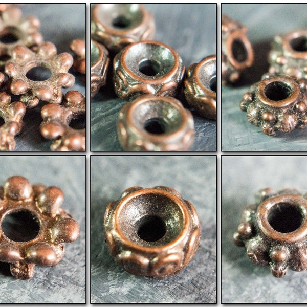 6mm rustic copper spacer beads, small tribal non-oxydised beads, no-patina Greek spacers, 10 pcs in a pack