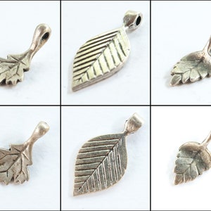 Small Leaf charm for jewelry making, small pendant representing leaf made of Greek metal