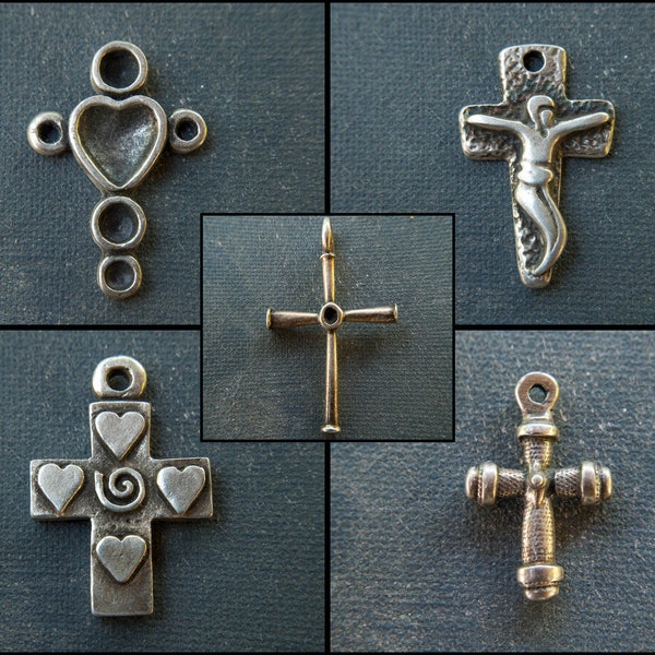 Five selected antique silver cross pendant, unique design, made in Greece, Large Christian pendant