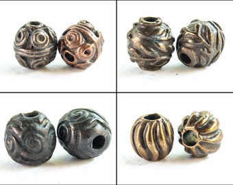 Rustic brass beads, tribal brass beads, Greek brass beads, 10mm - 12mm round bead