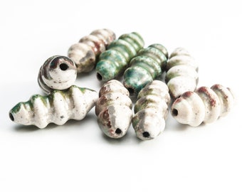 30mm Raku ceramic tube beads, Primitive Greek tube beads for jewelry making, 30 x 10mm ceramic bead findings