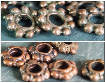 Copper spacer beads, small spacers in soft copper color, made in Greece, 10 pieces in a pack