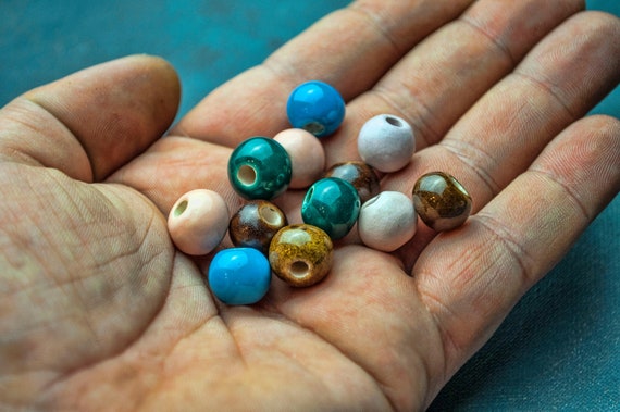 Glazed Ceramic Greek ball beads, Handmade glazed ceramic beads 10mm diameter, Mykonos Ceramic Greek Bead Terracotta in 6 colors