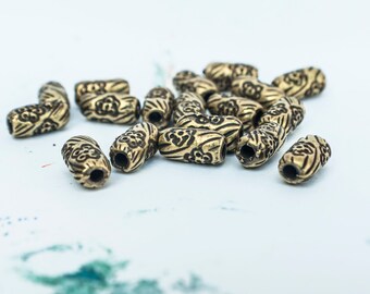 flower tube beads 16pcs, Antique brass Tube Beads, 10mm bead, Tribal brass beads, Floral spacer Beads, Greek Metal Casting beads, BB0016x16