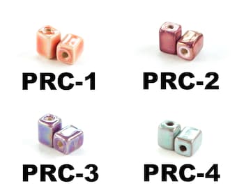 11mm rectangular ceramic spacer beads, glazed and lustered, 10pcs in a pack, 4 colors: purple, red, orange and green